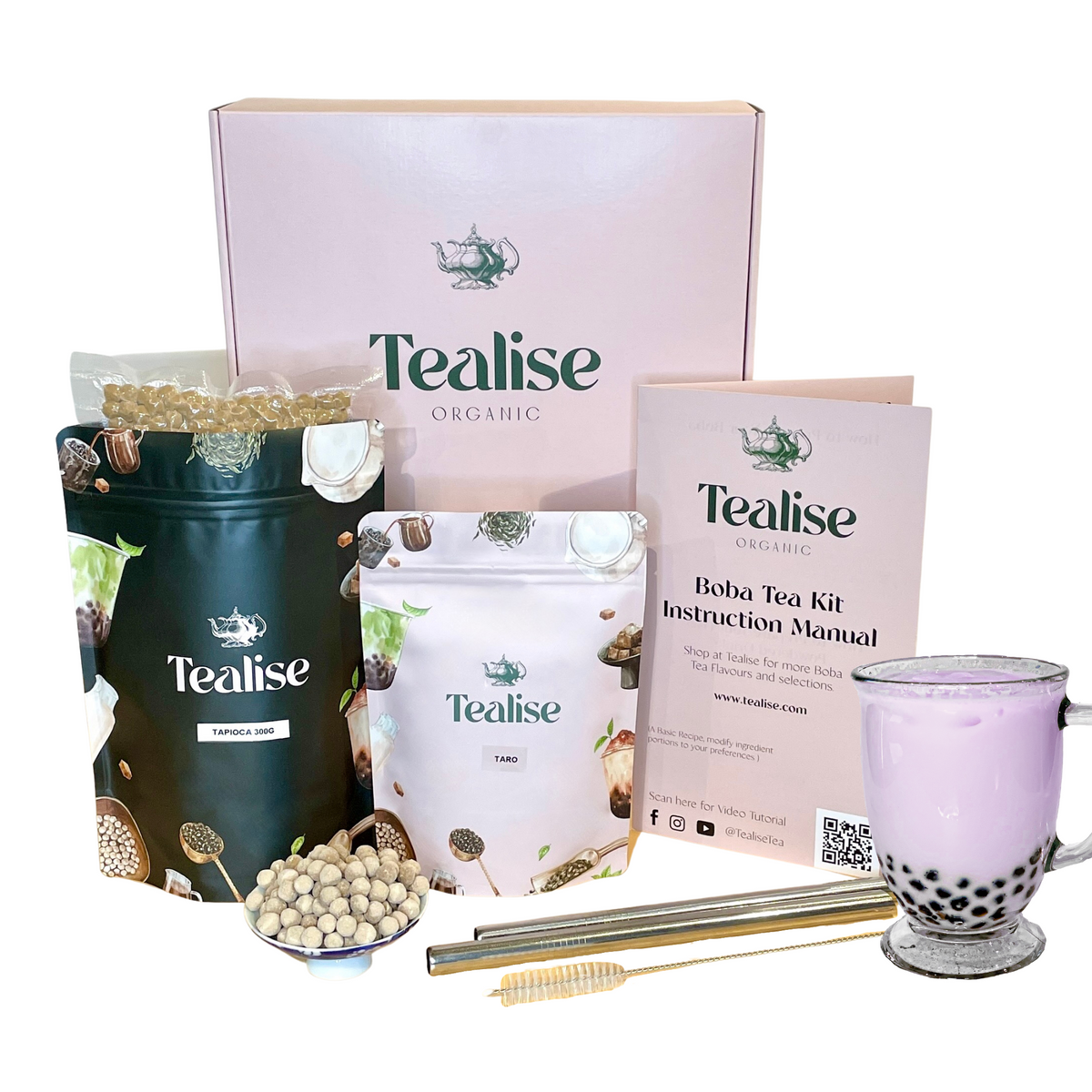 TEAliSe Boba Tea Kit Single Flavour Boba Jumbo Straws Tapioca Gift Set Tealise