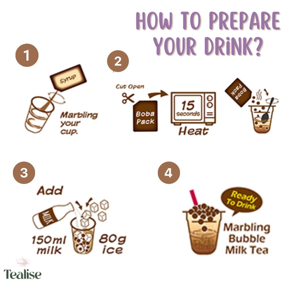 Tealise Instant Marbling Bubble Tea Kit DIY Boba/Bubble Tea Ready in 30 Seconds 5 Servings