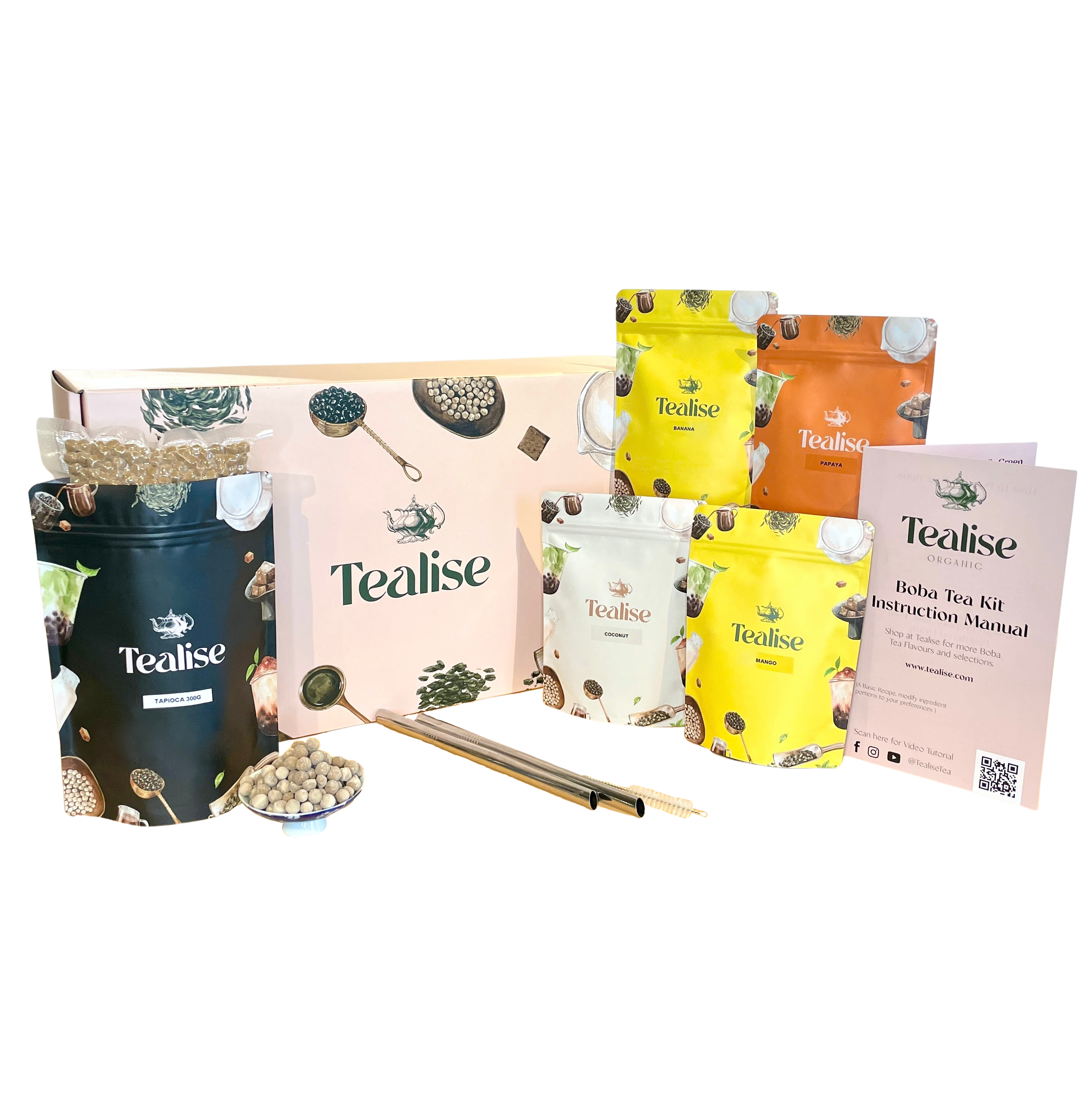 TEAliSe Best Selling Boba Tea 4 Flavours Tropical Kit Tea Boba Tapioca Gift Set