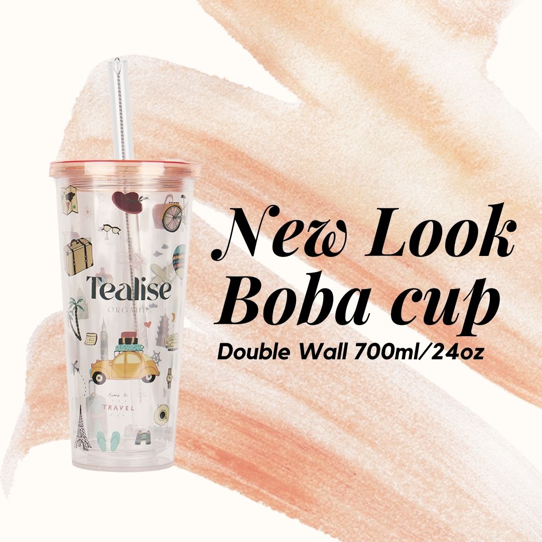 Reusable Boba Cup with Resealable Lid Plug 24 Oz Double Wall Insulated Boba tea Gift
