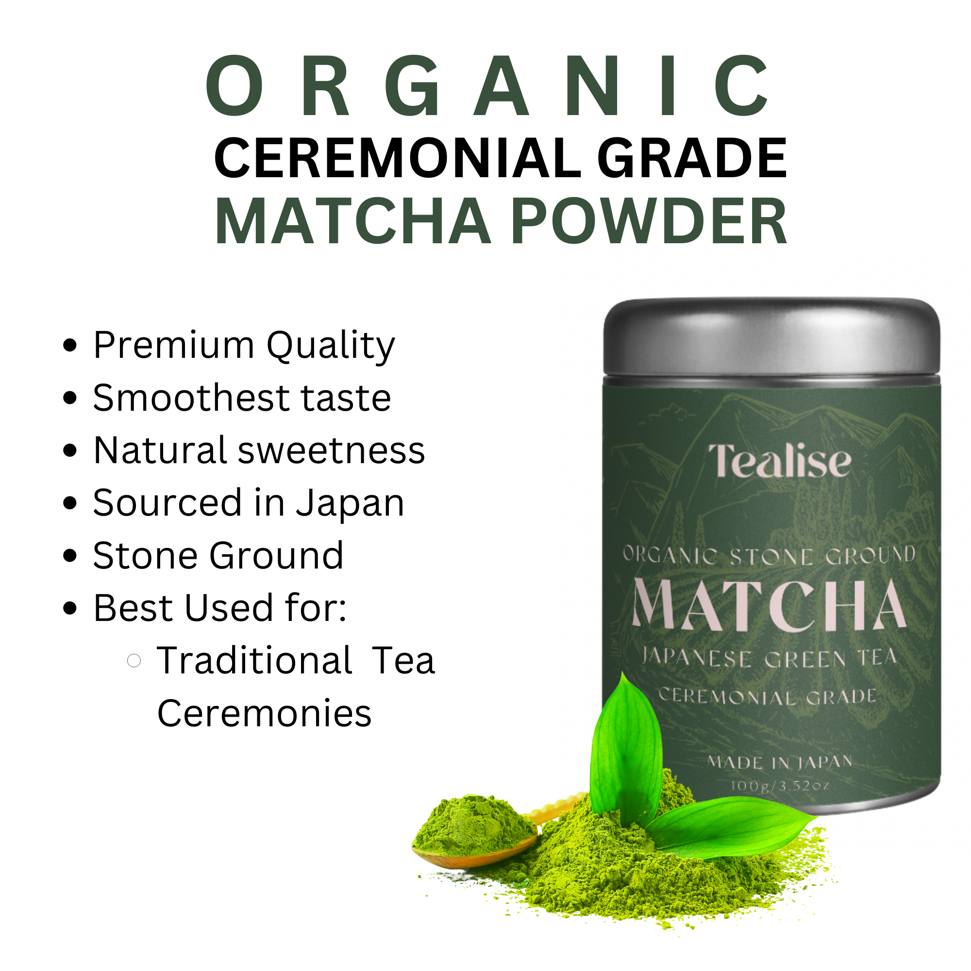 Organic Ceremonial Matcha 100g in Tin – Tealise