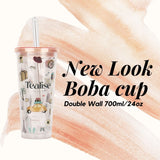 Load image into Gallery viewer, Reusable Boba Cup with Resealable Lid Plug 24 Oz Double Wall Insulated Boba tea Gift